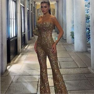 Nadine Merabi Lucinda Gold Jumpsuit